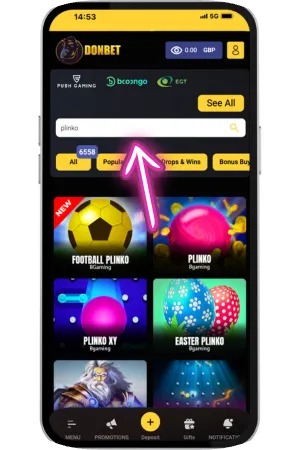 Find Plinko among the casino games