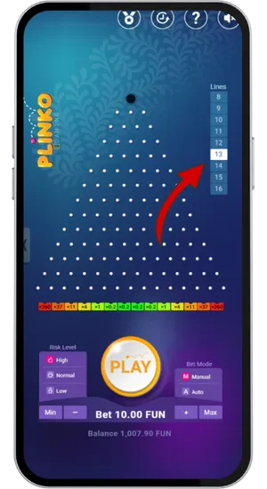 Choosing the number of rows and risk level in Plinko before the first drop to define the multiplier map