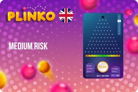 Plinko BGaming Medium Risk Mode showing wider multiplier spread across 16 rows