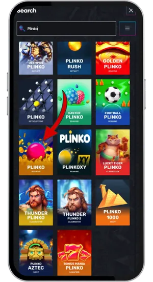 Finding BGaming Plinko by filtering the casino lobby by arcade or instant games category rather than general search